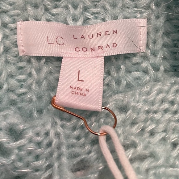 Louren Conrad women. Turquoise high neck , long drop sleeve sweater size Large. - Picture 5 of 5